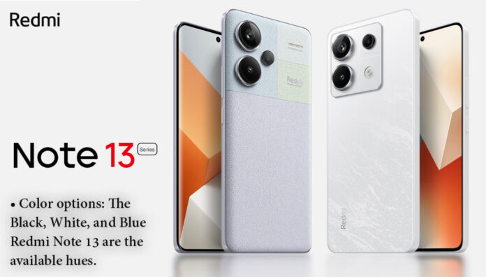 • Color options: The Black, White, and Blue Redmi Note 13 are the available hues.